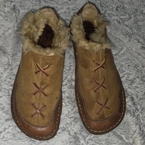 Born Tan Suede Faux-Fur Lined Slip-On Mules